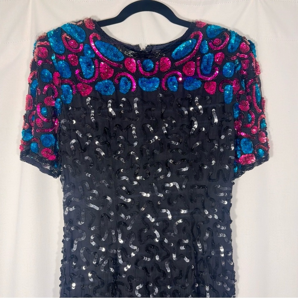 Vintage Sténay 100% Silk Beaded Sequin Cocktail Dress - Picture 4 of 8